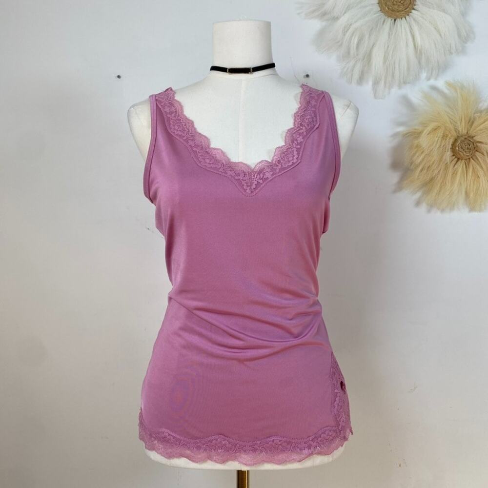 Faded‎ Glory Womens Y2K Lace Trim Cami Tank Size S Fairy Coquette Stretch Preppy